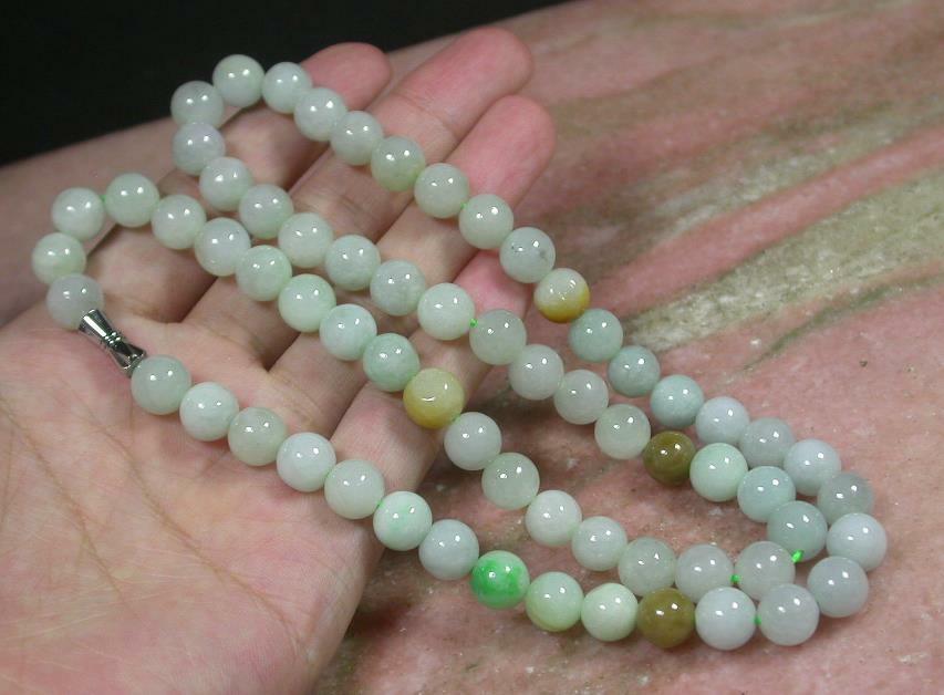 Green Yellow 100% Natural A JADE JADEITE Bead Beads Necklace 20 inches