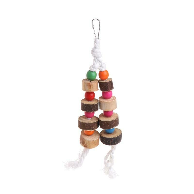 Natural Wooden Birds Parrot Colorful Toys Chew Bite Hanging Cage Balls Two Ropes