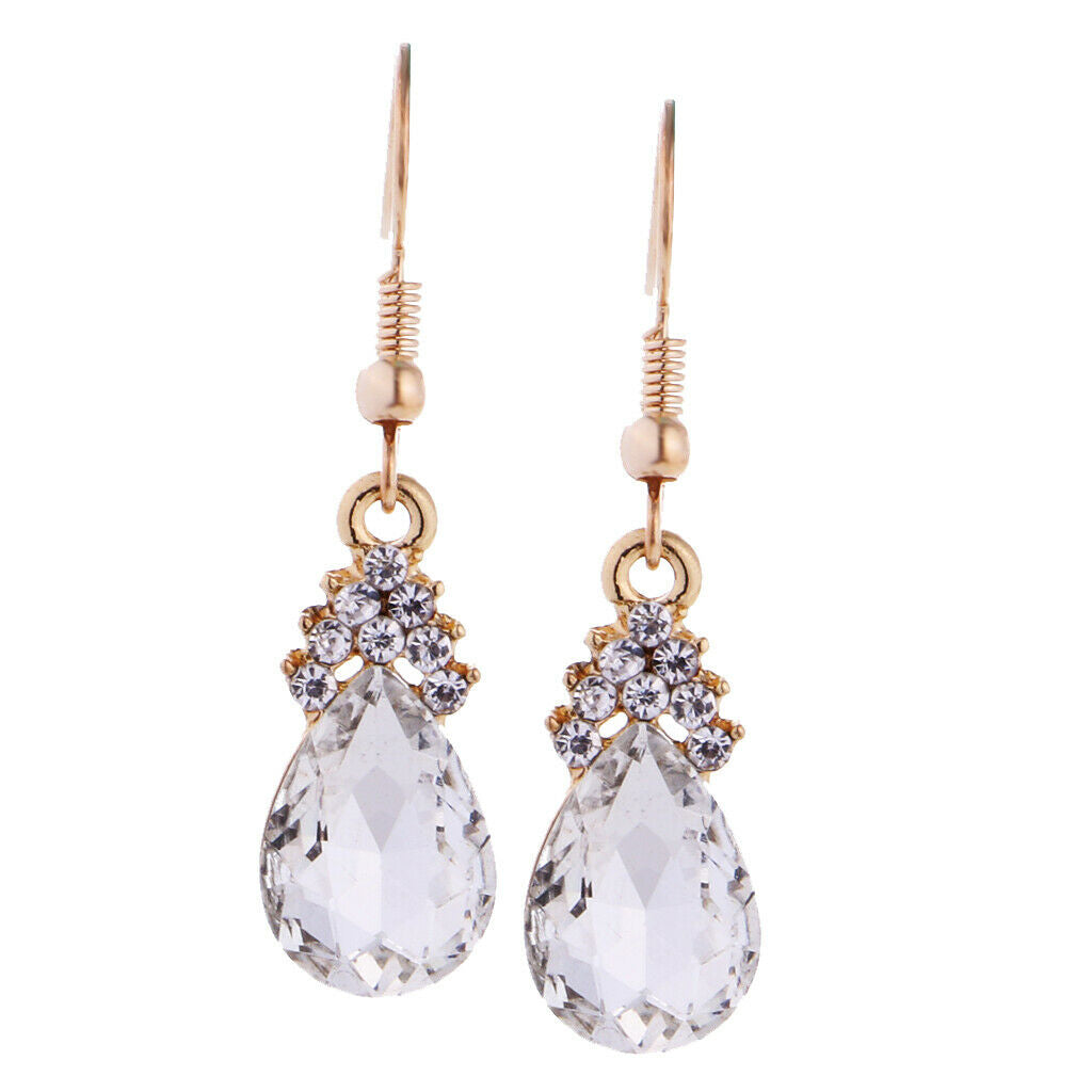 Luxury Crystal Necklace Earrings Wedding Bridal Fancy Jewelry Set White
