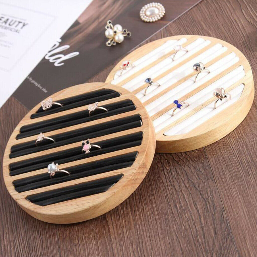 2 Pieces PU Leather Jewelry Ring Display Tray Holder Organizer White Black