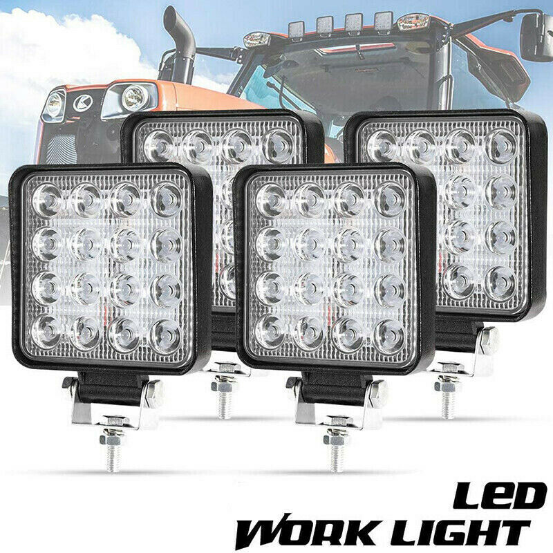 4Pcs 48W LED Square Work Light Pods Flood Spot Lamp Car Truck Off Road Tractor