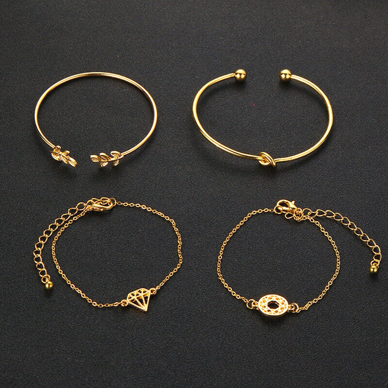 4Pcs/Set Fashion Bohemia Leaf Link Chain Charm Bracelet Women  Bracelets .l8