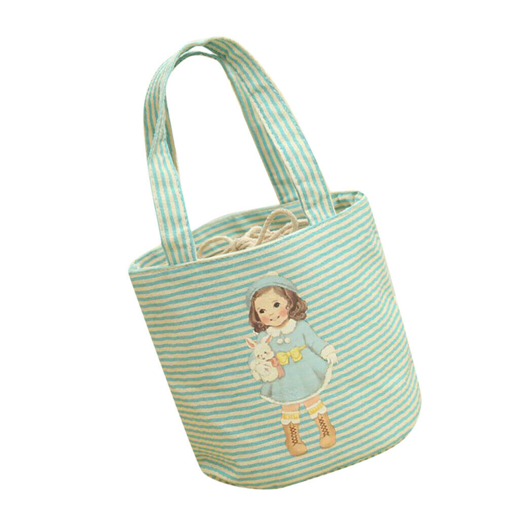 Canvas Lunch Bag Insulated Lunch Tote Soft Bento Cooler Bag Container Blue