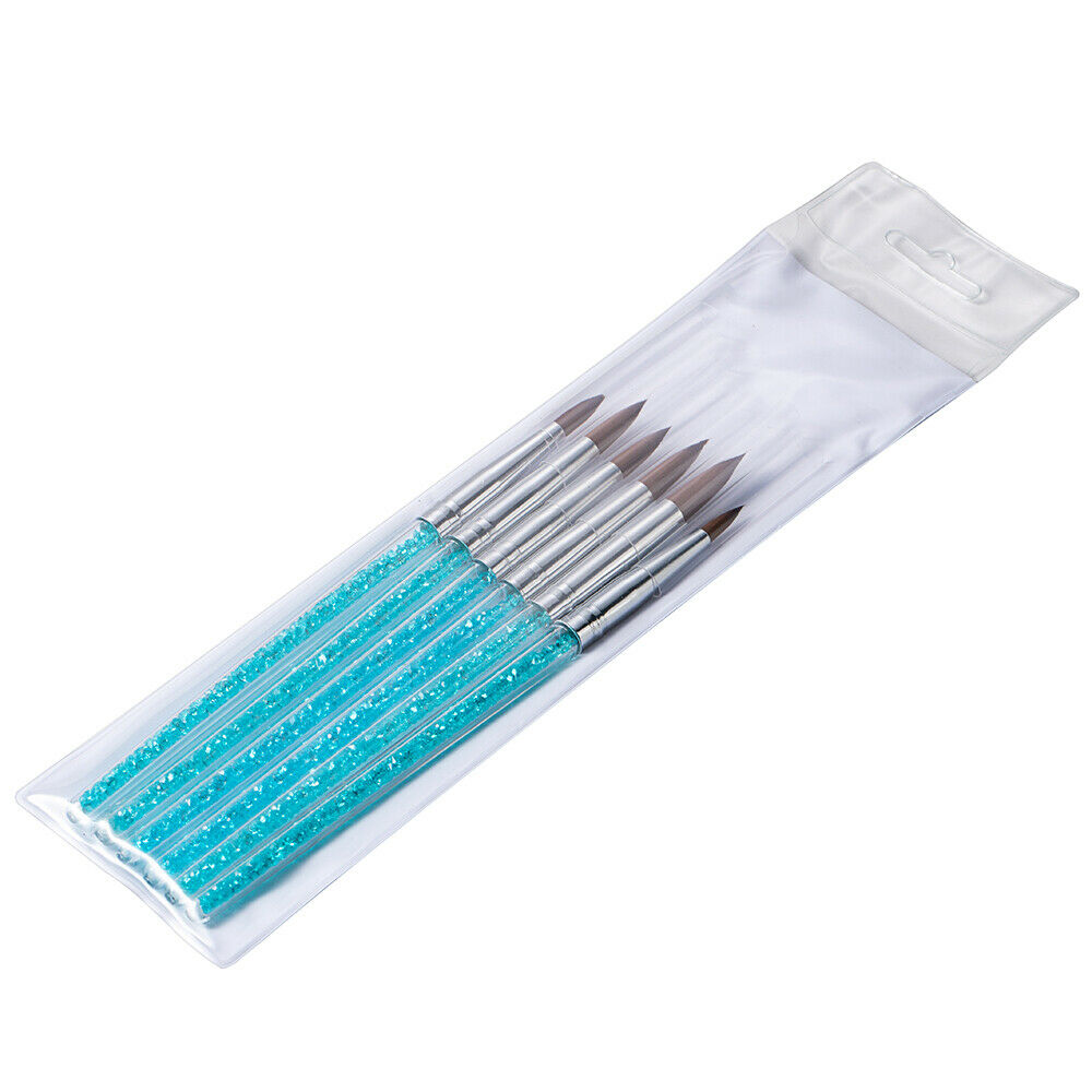 6pcs/set Pure 100% Kolinsky Sable Acrylic Nail brush Crimped Round Metal Handle