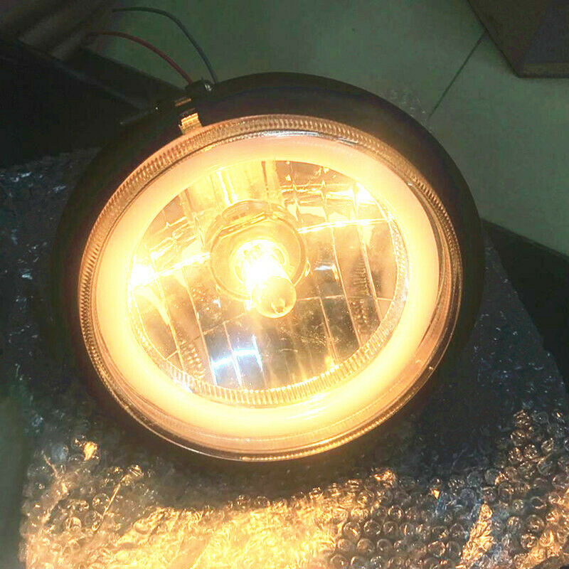 Motorcycle Sports High/Low Beam Retro Cafe Racer Blue Cirle Lights Headlight XL