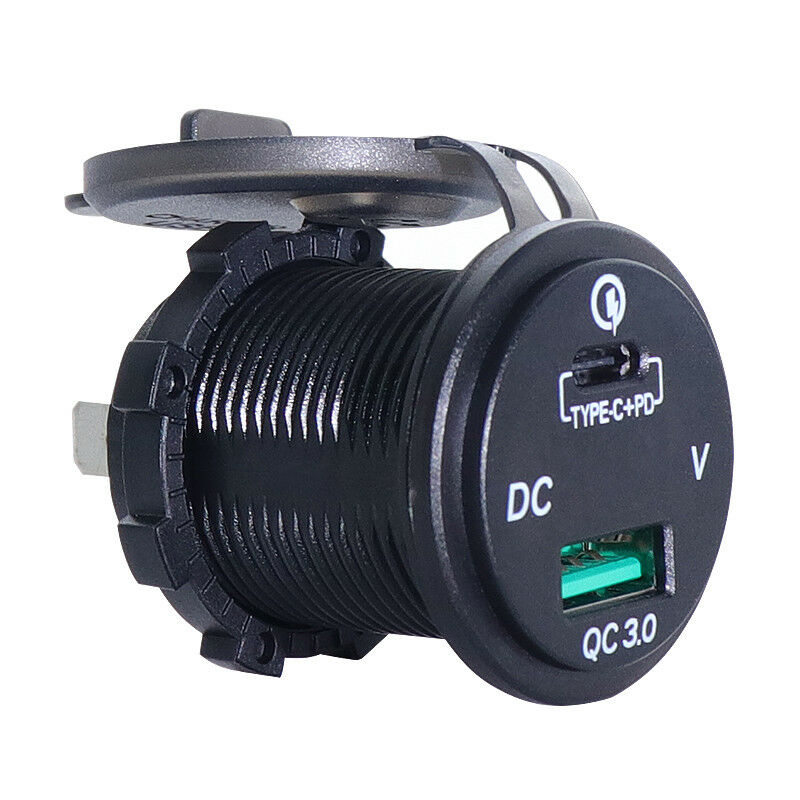 Universal Motorcycle QC3.0 USB +Type-C Ports LED Digital PD Fast Charger Adapter