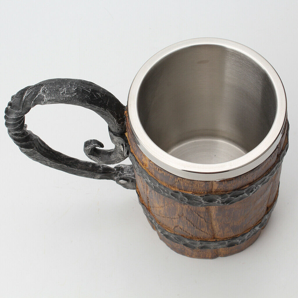 Handmade Imitation Wooden Beer Mug with 650ml Stainless Steel Cup - Barrel Brown