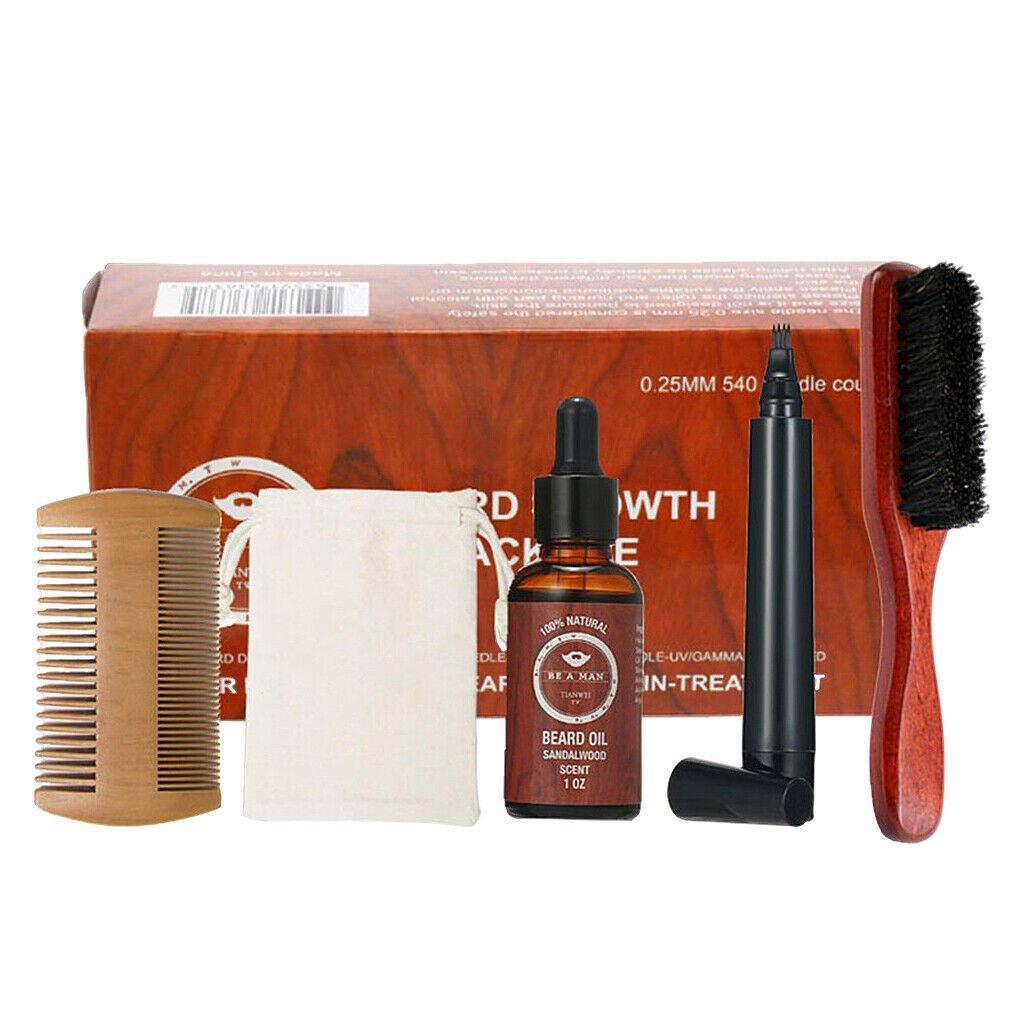 5x Hair Beard Mustache Care Kit Brush Oil Grooming Set Father's Day Gift Box