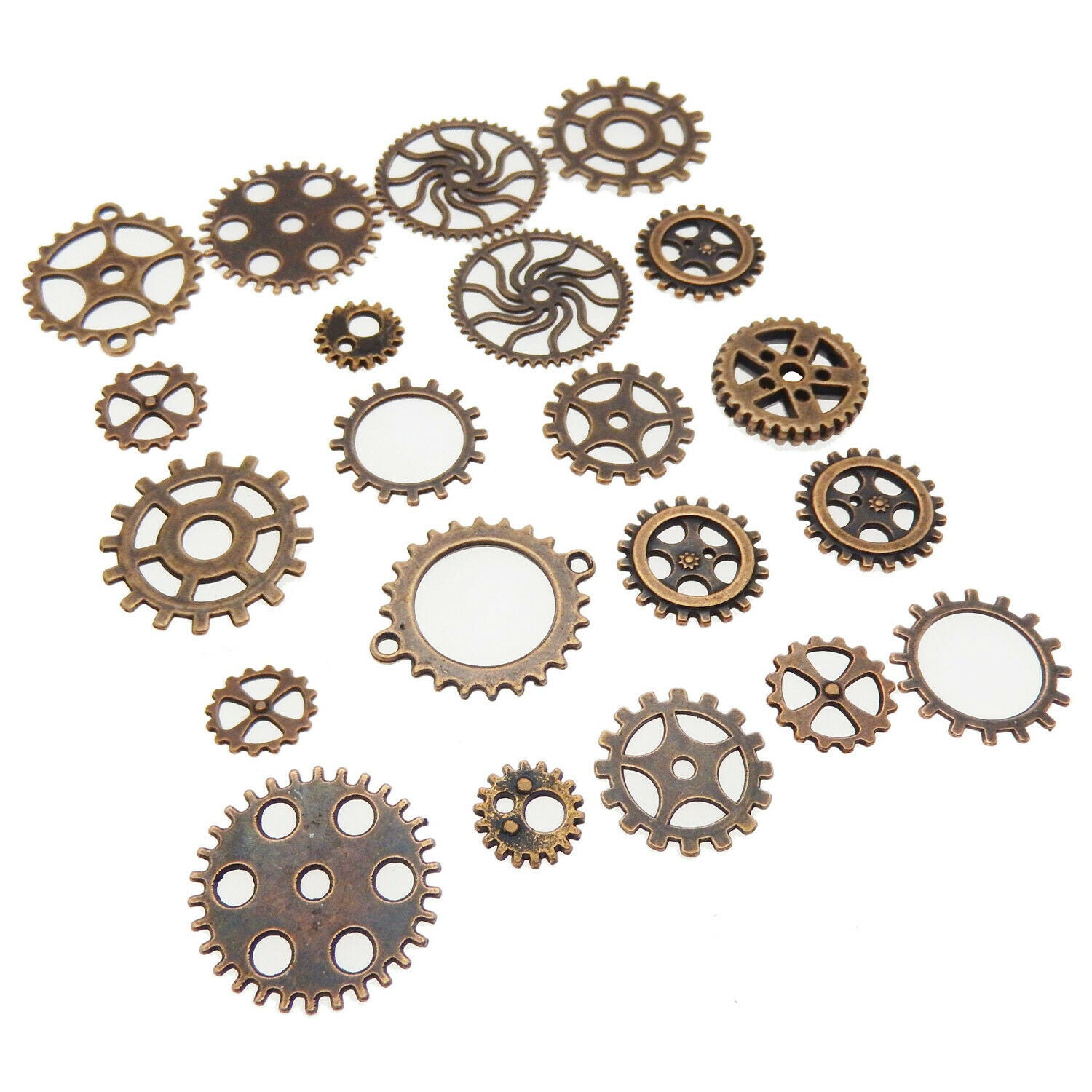 35pcs Copper Tone Charms Alloy Metal Round Wheel Gear Pendants Connector Crafts