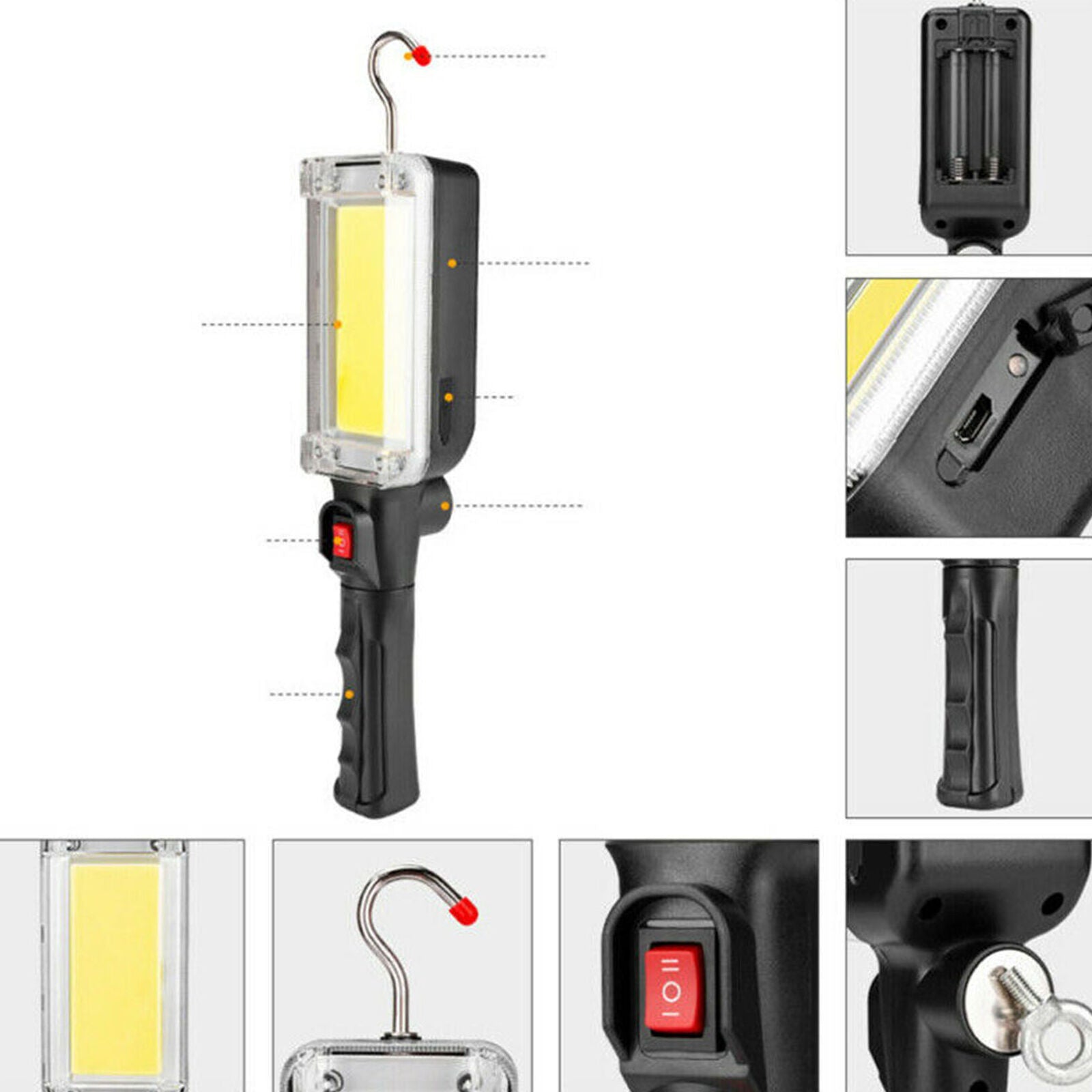 USB Rechargeable COB LED   Flashlight Work Light Magnetic Camping Lamp Torch