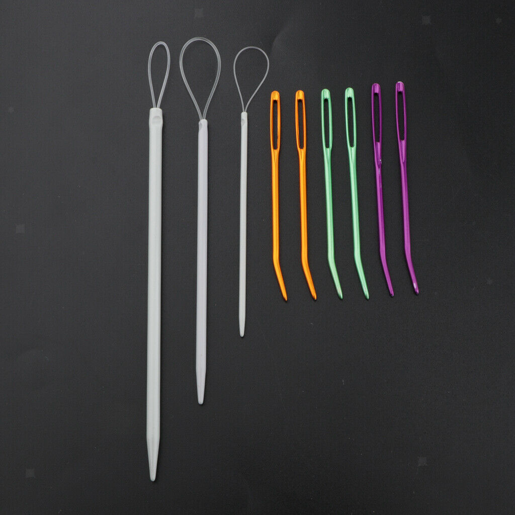 2 Set Bent Tapestry Needle Large-Eye Darning Yarn Stitching Needle Threader Tool