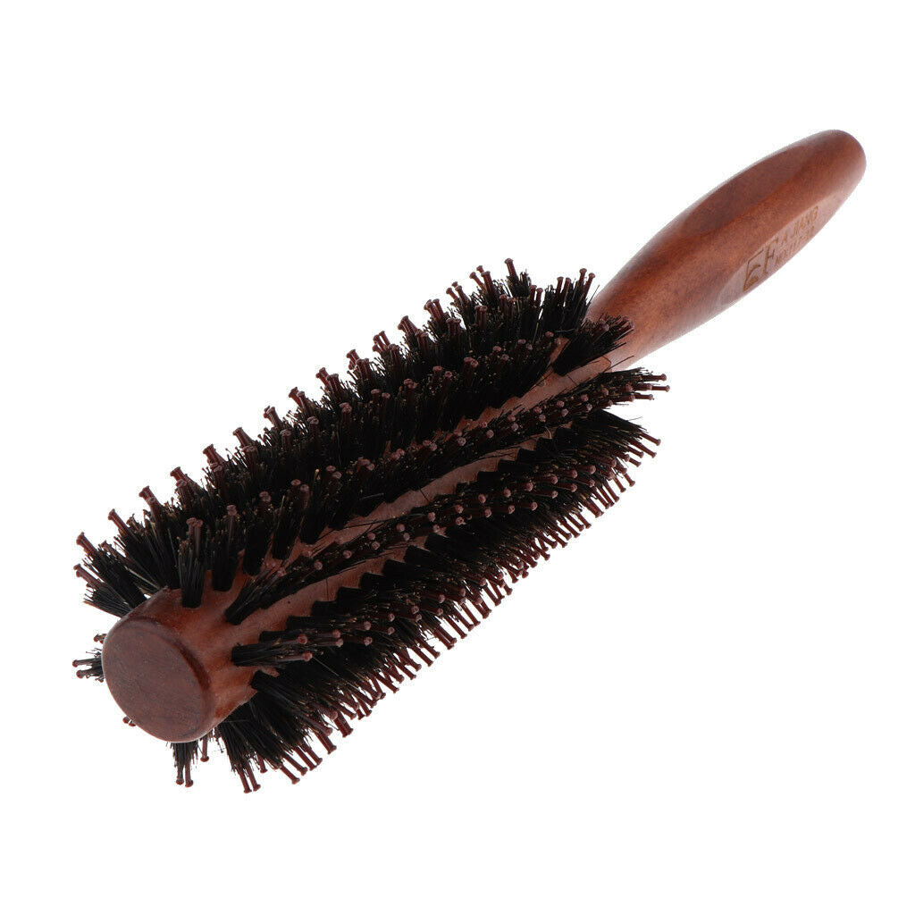 Bristles Wood Round Styling Hairbrush Roll Comb for Curling Straight Hair 02