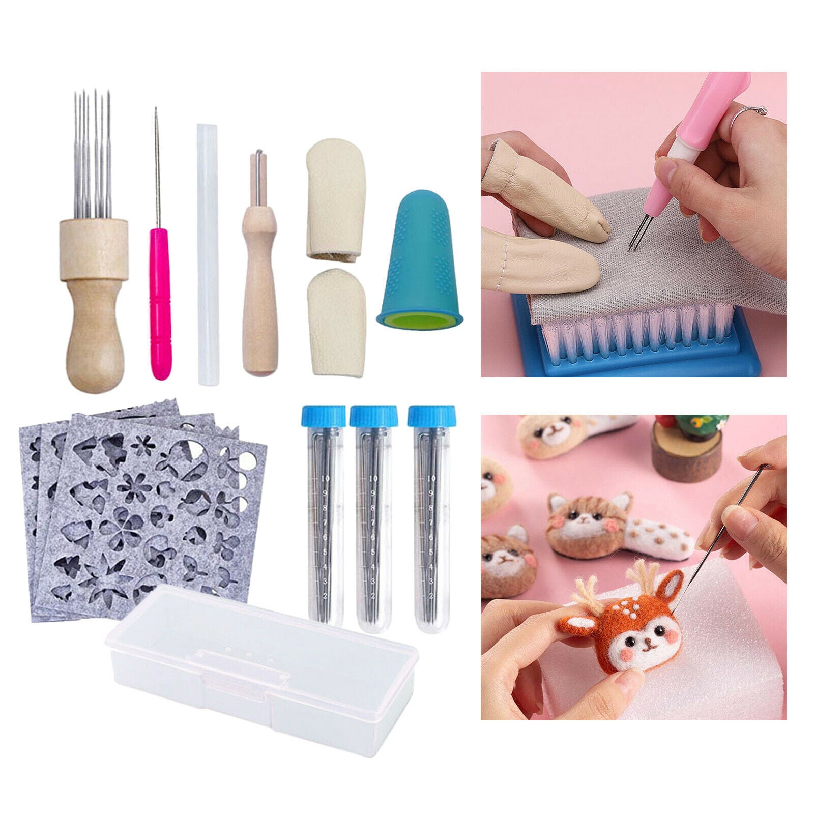52x Needle Felting Kit with Awl Glue Stick for Beginner DIY Felting Projects