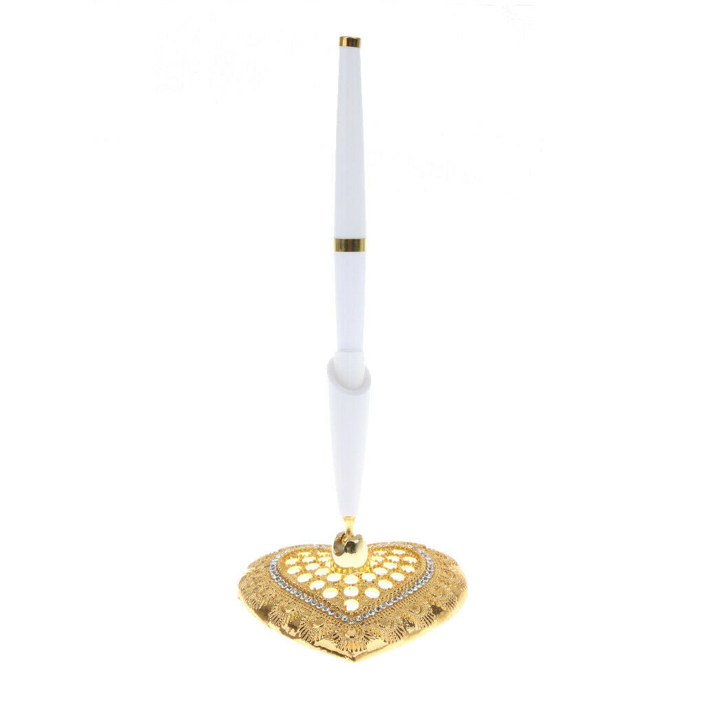 Wedding Party Guest Book Signing Pen Golden Heart Pen Holder Decor Supplier