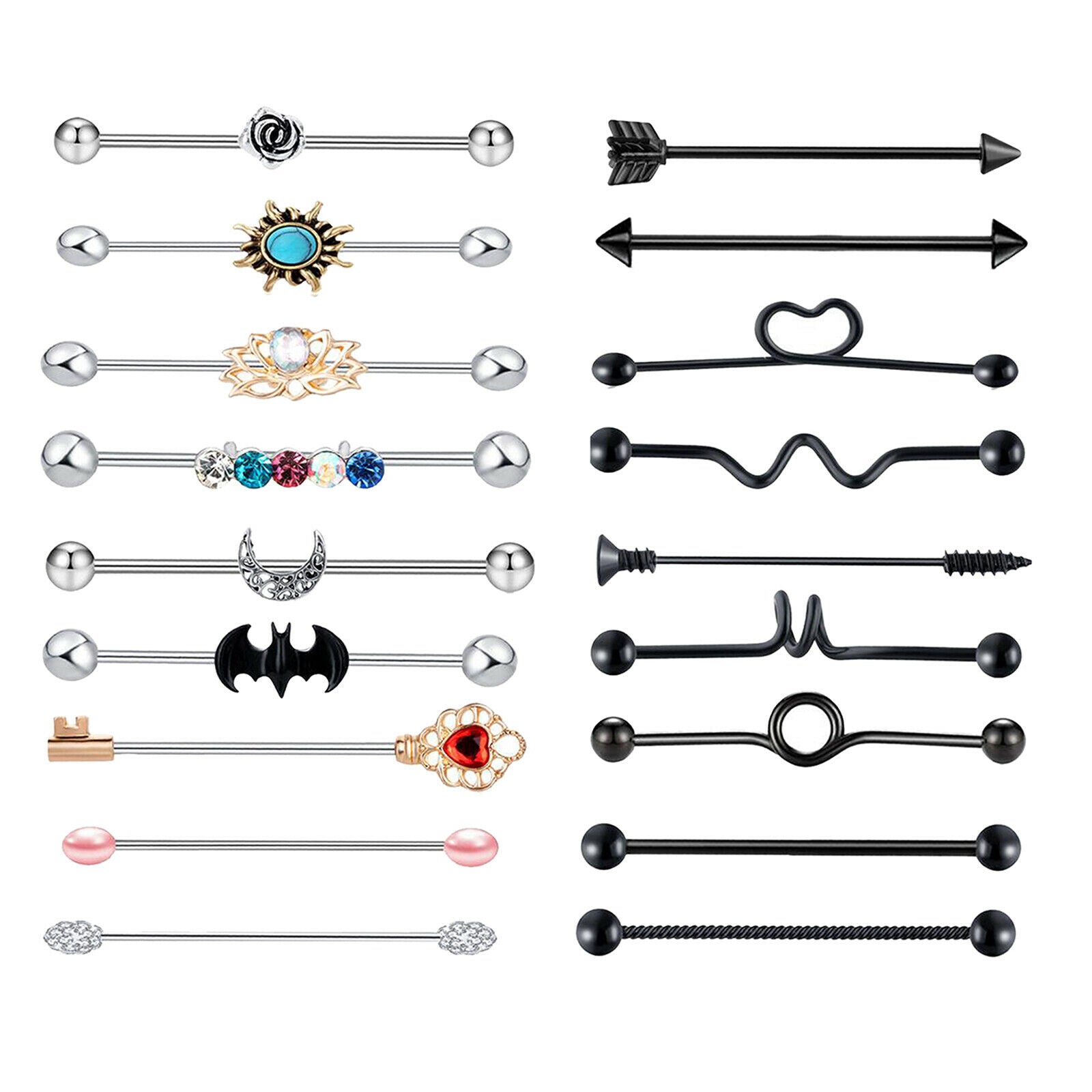 18pcs 1.6mm 14G Stainless Steel Industrial Barbell Earrings 38mm 1 1/2