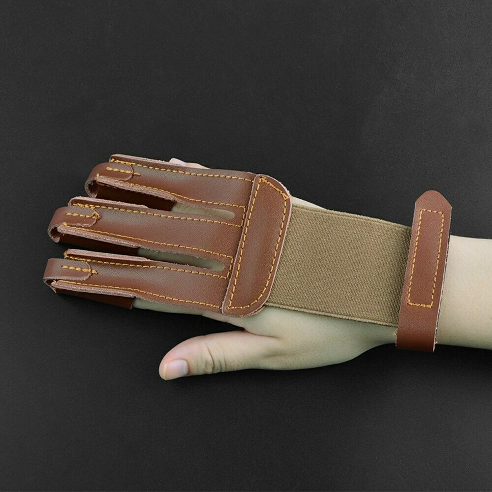 Leather Archery Gloves 3 Finger Tab Guard Bow Protector Hunting Gear AF6