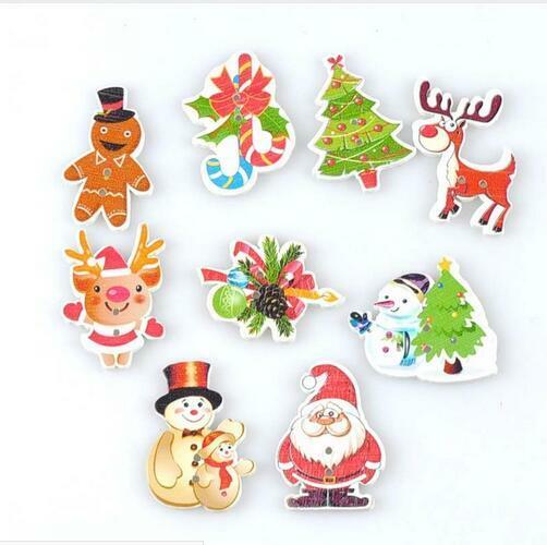 50X Mix Christmas botones de madera Flatback Scrapbooking Wooden Button Sewing