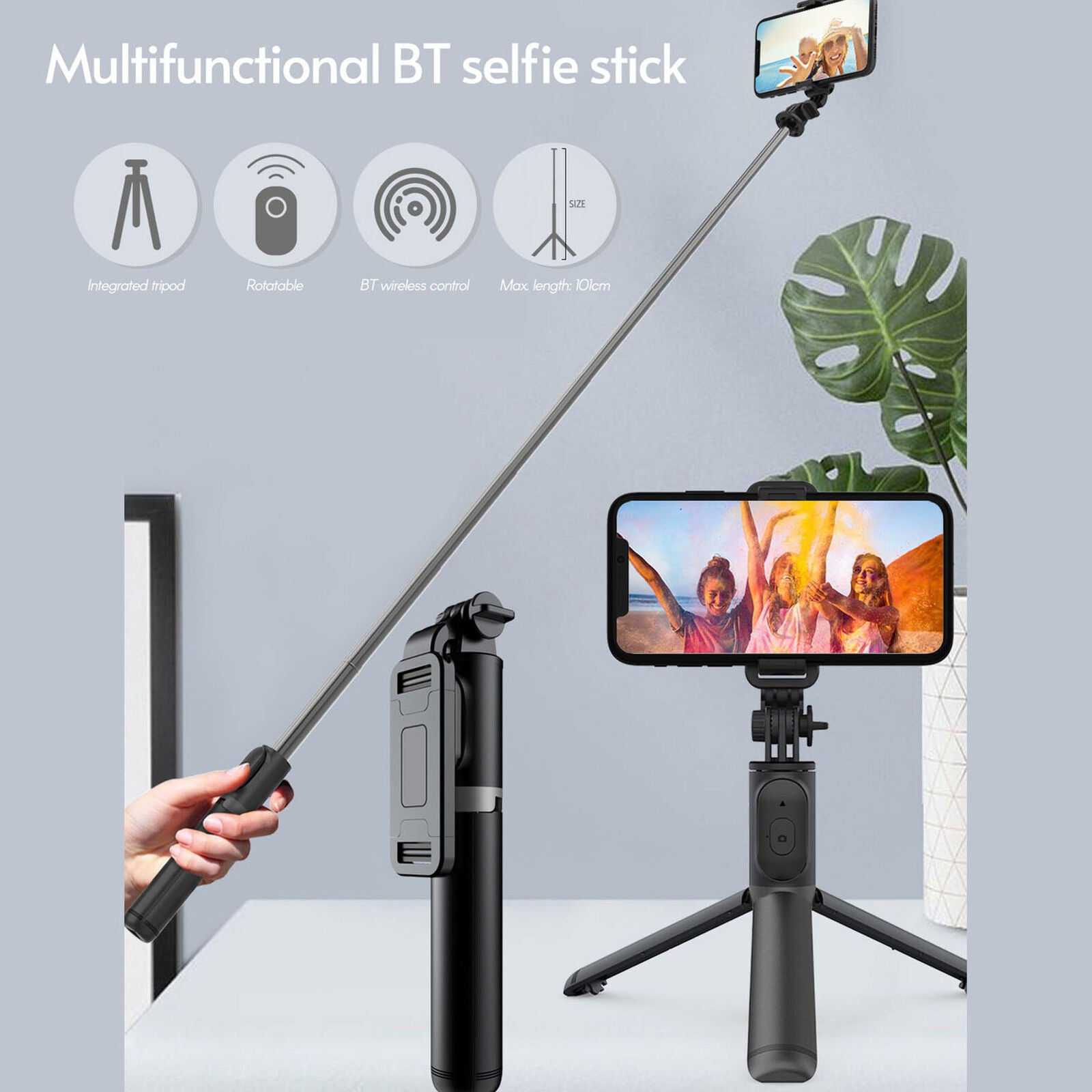Extendable Wireless Selfie Stick Shutter w/ Remote Control Tripod Phone