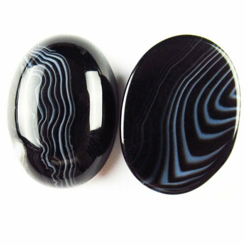 8Pcs 36g Natural Black Onyx Agate Oval 25x18x6mm Cab Cabochon A-245JM