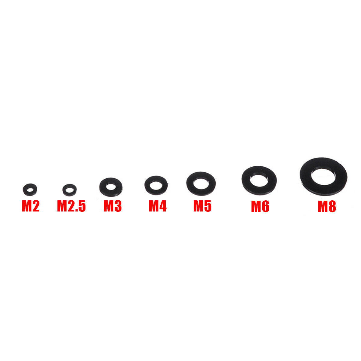 M2-M8  A Total of 7 Sizes, 364 Pieces of Black Nylon Rubber Flat Ring Washers