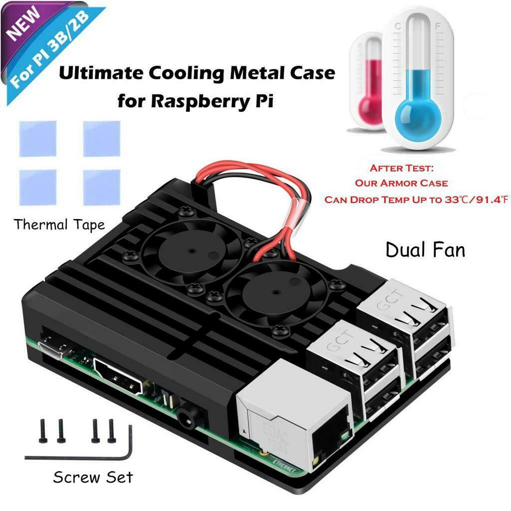 Raspberry Pi Cooling Fan Heatsink Dual Fan Cooler Fan with 4 Pack Thermal Tapes
