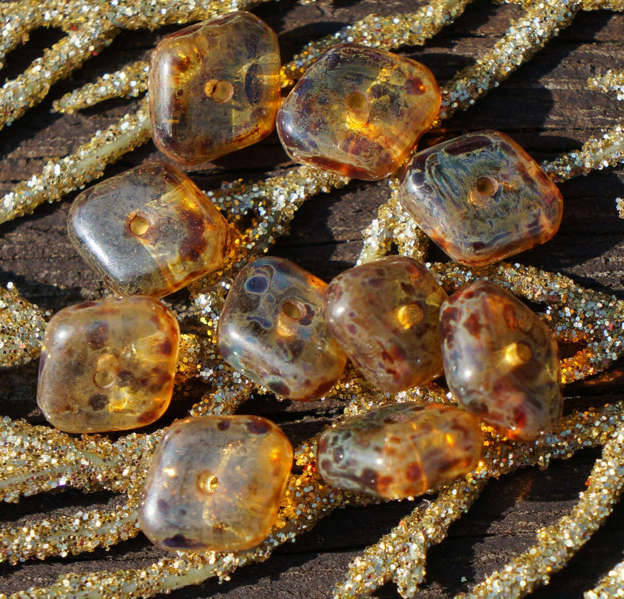 Picasso Yellow Clear Large Rhombus Beads Czech Glass Beads Amber Glass Bead Y...