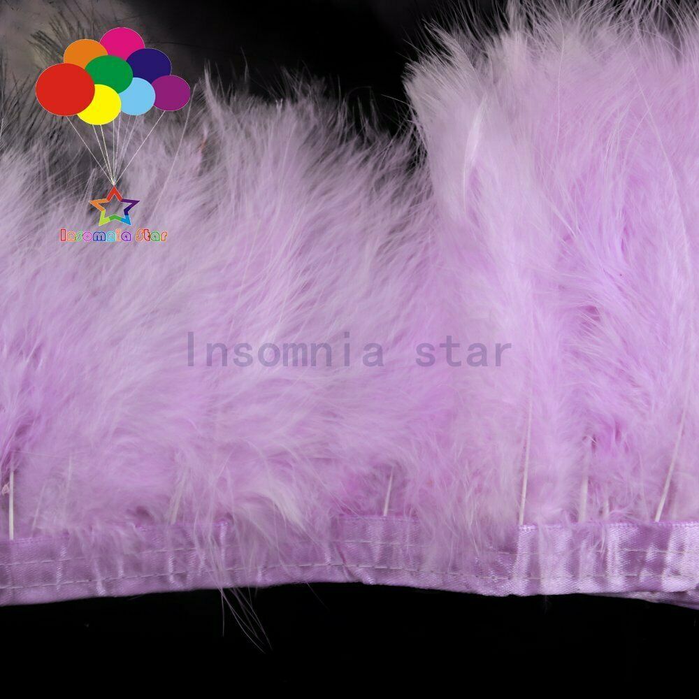 2meter light purple Fluffy Turkey feather Trim 6-7inches Dyed feathers on Ribbon