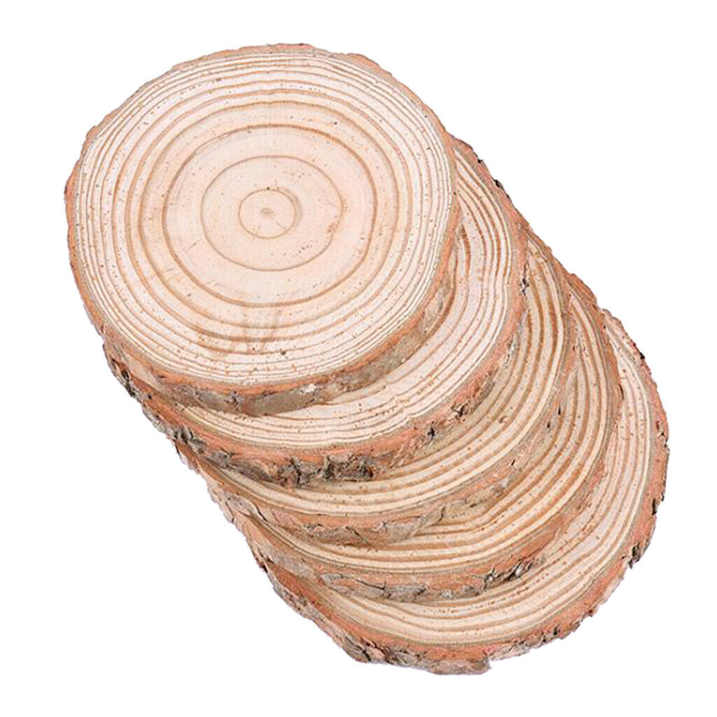5pcs Unpainted Natural Wood Slices Chips Round Log Disc for DIY Craft 9-10cm