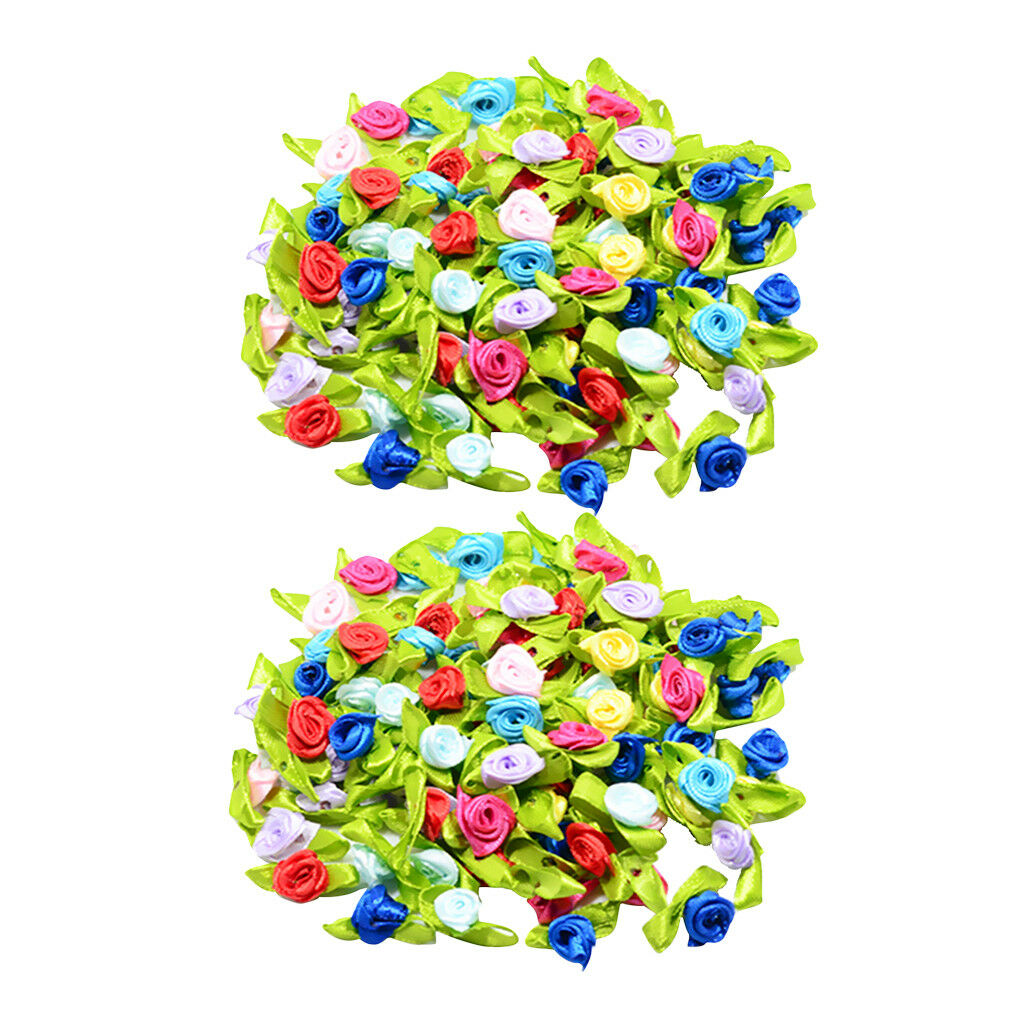 200PCS Mini Satin Ribbon Bows Rose Flower Crafts Wedding Applique Sewing DIY