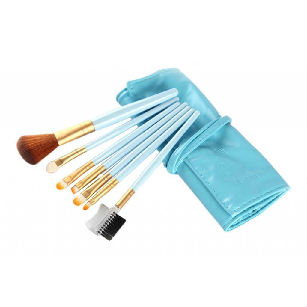 7Pcs Professional Eye MakeupBrush Set W/Pouch For Eye Shader Eyeliner Blue