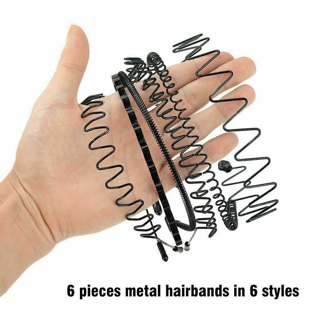 6PCS Metal Hair Headband Wave Style Hoop Band Comb Sport Hairband for Men Women