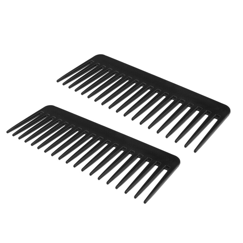 2pcs Wide Tooth Detangler Salon Shampoo Brush Comb for Curly Long Hair Black