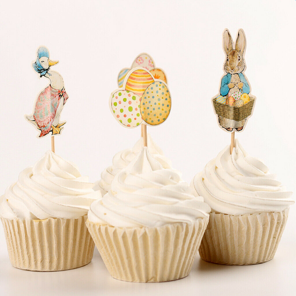 24 Pieces Cute Duck Rabbit Egg Style Cupcake Topper Easter Festival Birthday
