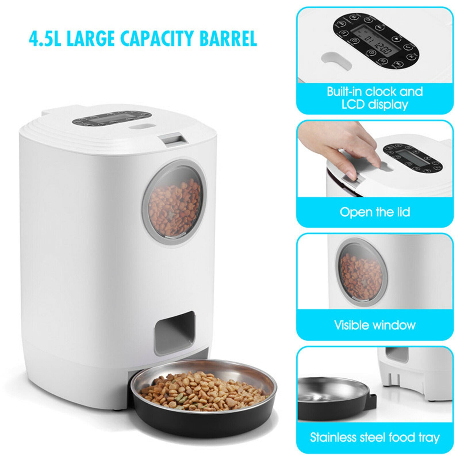 Automatic Pet Feeder for Dry Foods Timed Food Dispenser 1-4 Meals per Day
