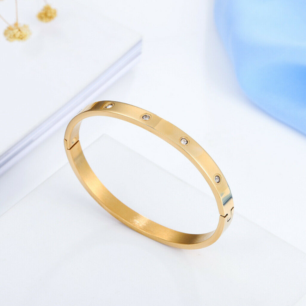 Trendy Polished Bracelet Bangles Crystal Slip-On Hinge Cuff Bracelet Women