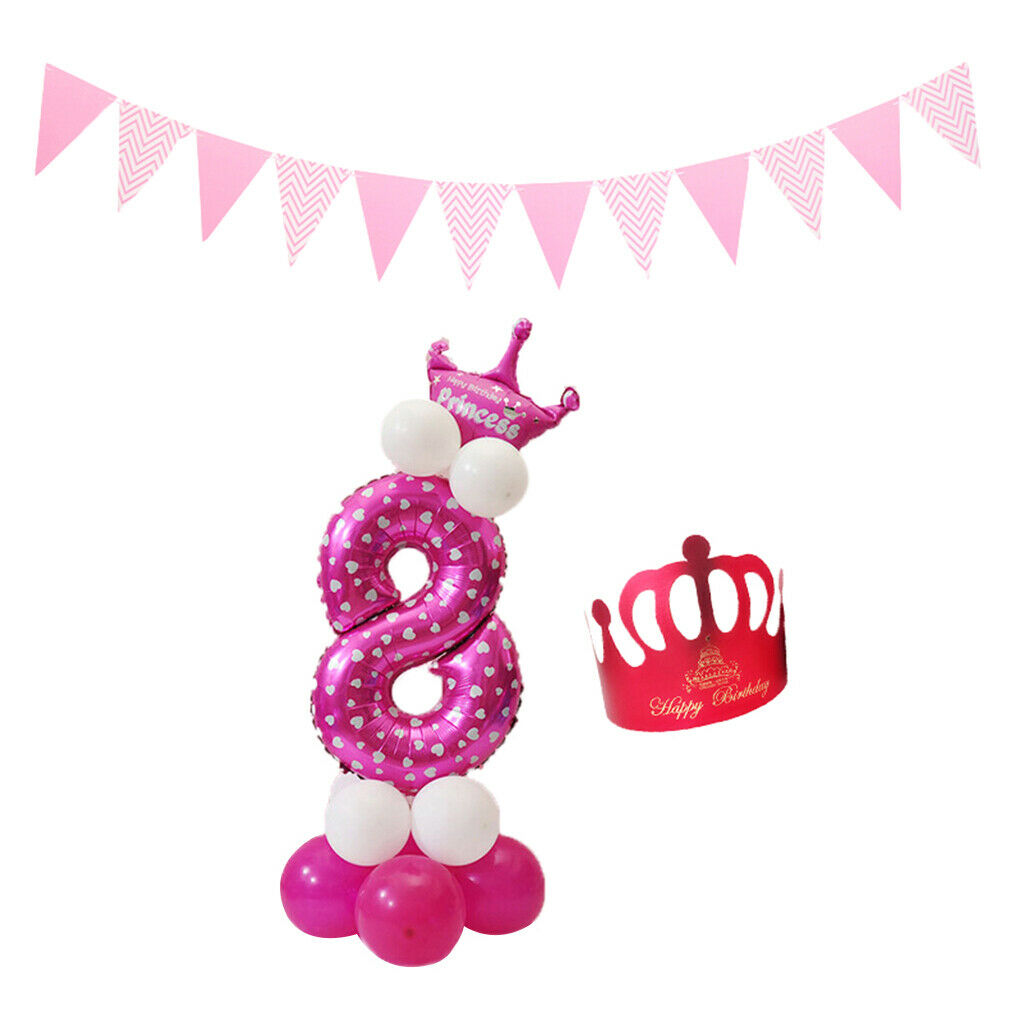 1 Set Birthday Number Balloons Princess Crown Hat Party Wall Ornament 9