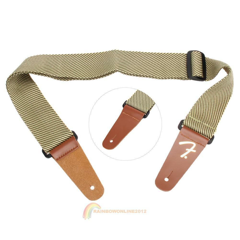Adjustable Polyester Strap Leather End Acoustic Tweed Electric Bass Guitar Belt