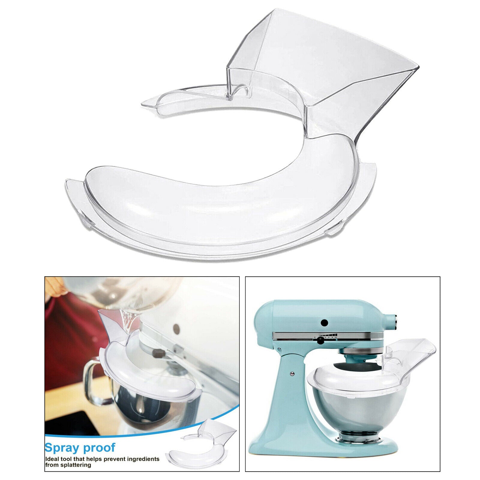 Clear 4.5-5QT Bowl Pouring Shield Tilt Head Parts for KitchenAid Stand Mixer