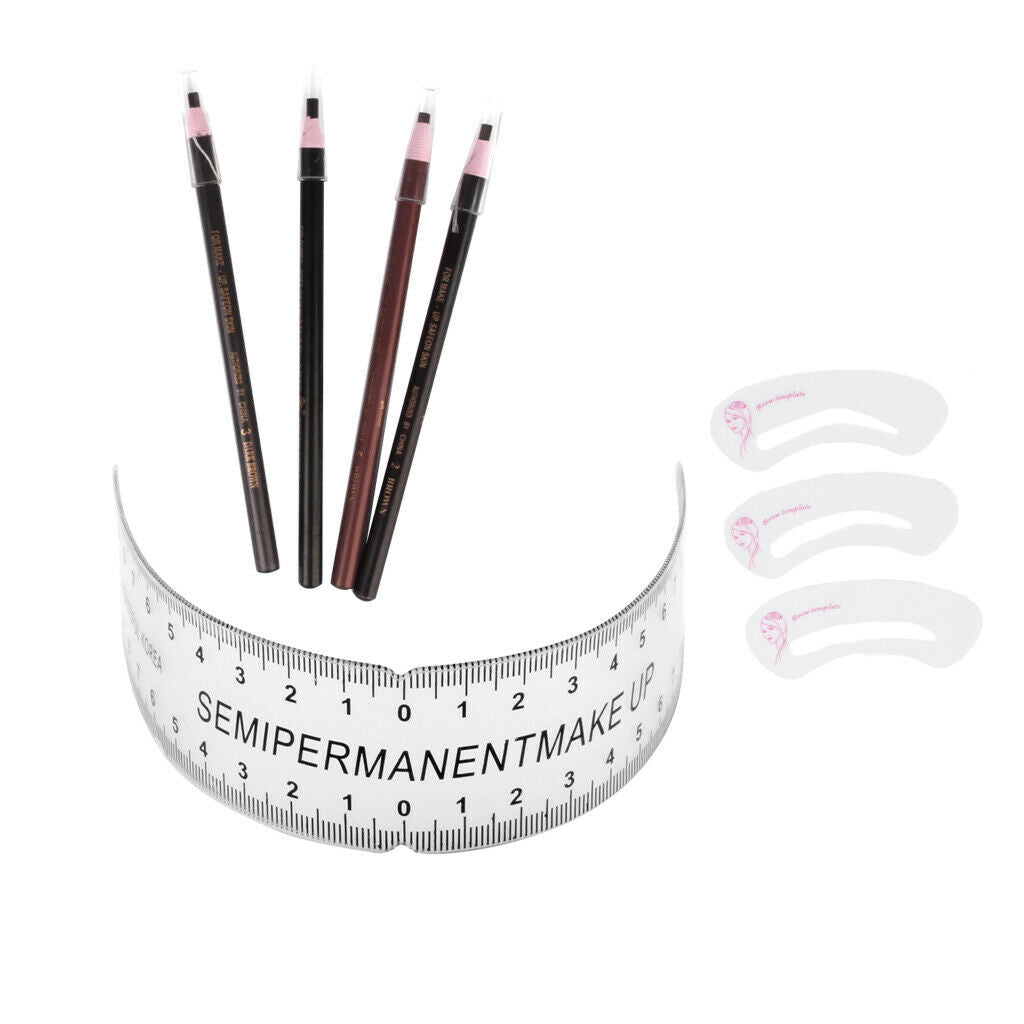 New 3-Style Eyebrow Stencils Shaping Cards + 4pcs Brow Makeup Pencils Set + 1pcs