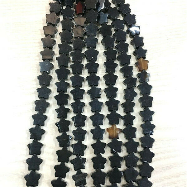 1 Strand/20Pcs 13x5mm Black Agate Pentagram Star Spacer Loose Beads DIY HH643