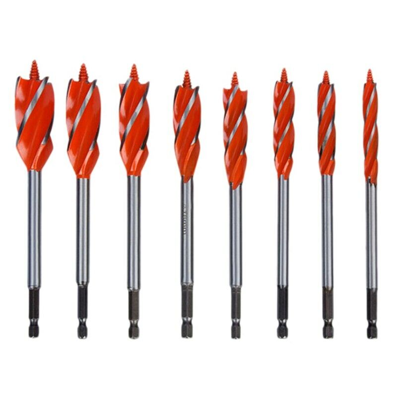 8Pcs Woodworking High Speed Bo Bits 4 Flute Cut Drilling Tool Long Door Lock HC9