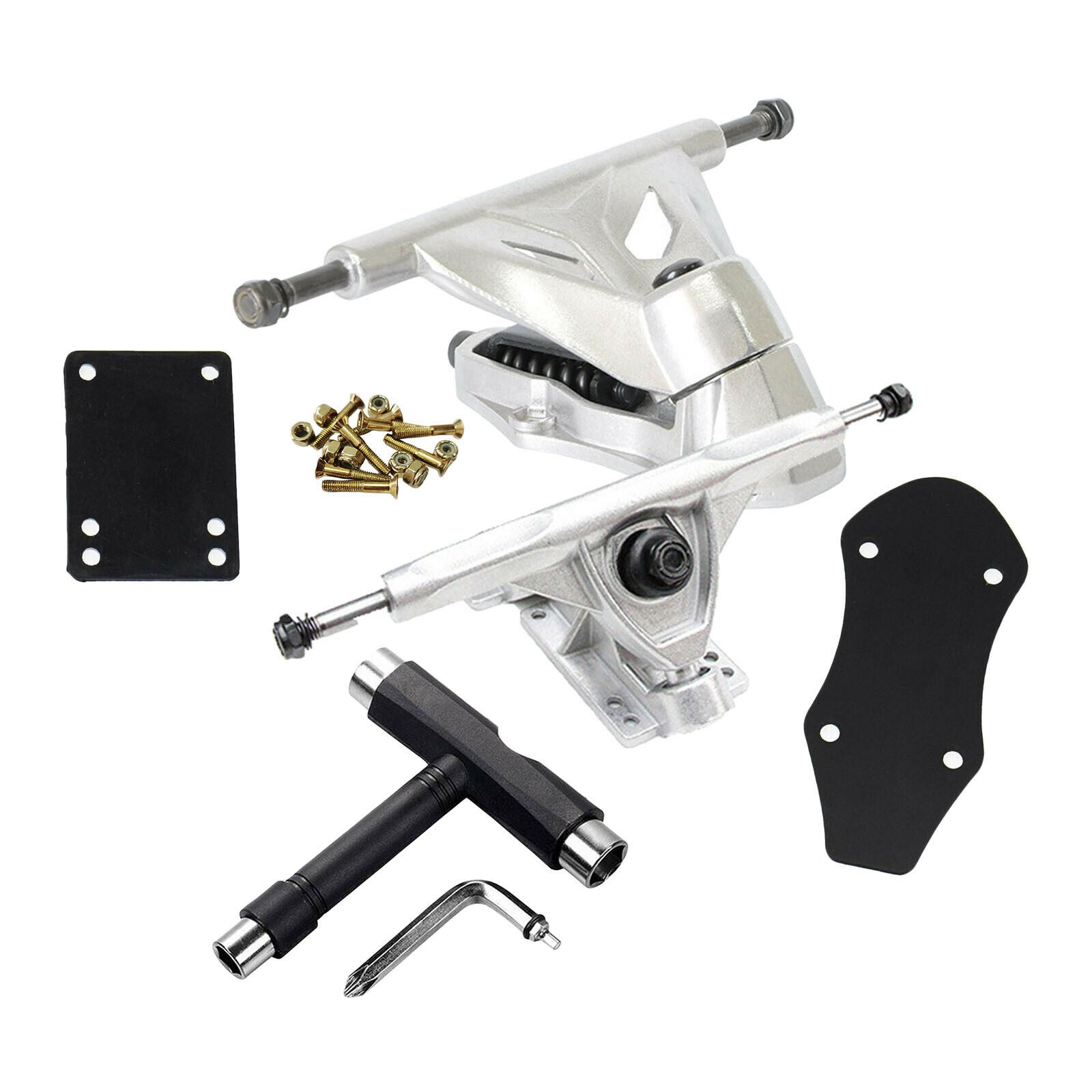 2Pieces Skateboard Trucks 6inches Longboard Truck 3mm Rise Pads Replacement