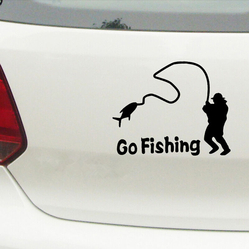 Interesting 1 Pcs Car Stickers Funny Go Fishing Black Decals 5.51"*4.33".l8