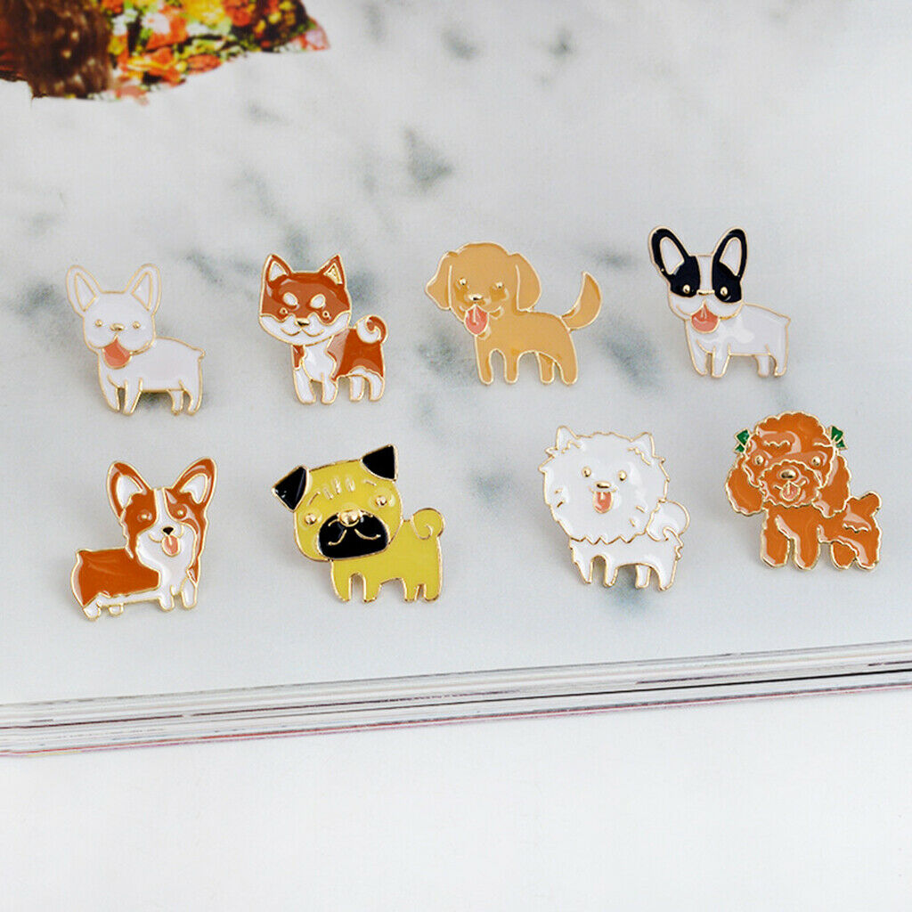8pcs/set Cute Cartoon Dog Animal Bulldog Pins Brooches Metal Breastpin Party