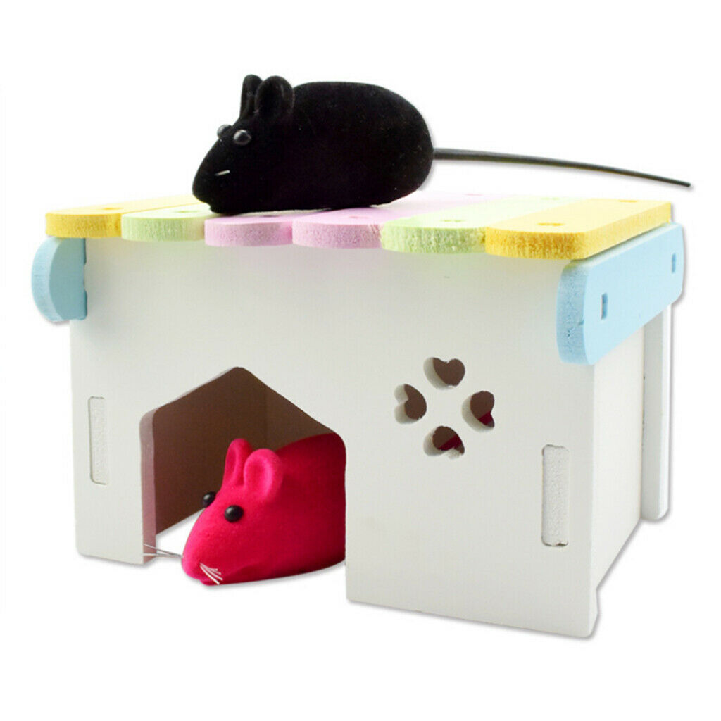Wooden Hamster House Hideout Hut, Colorful Rat Hideaway Exercise Toys for Small