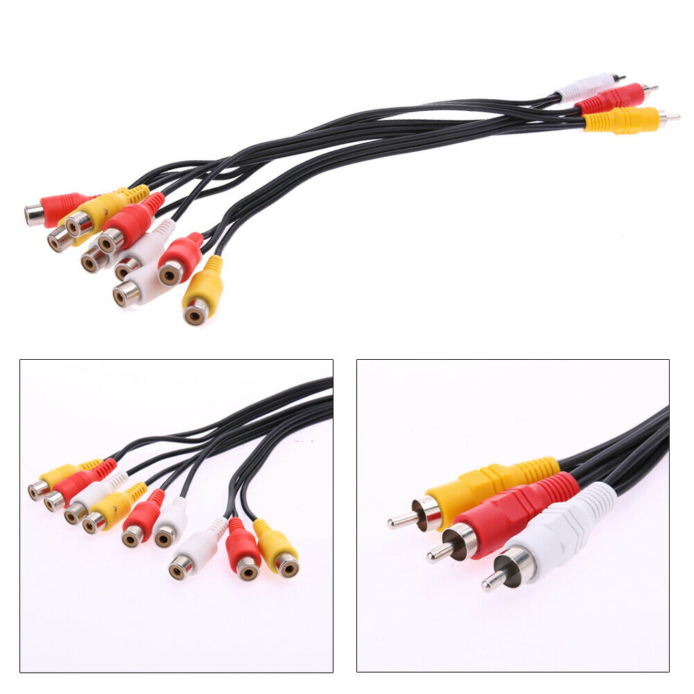 3 RCA Male to 9 RCA Female Composite Audio Video AV Cable Splitter for DVD @
