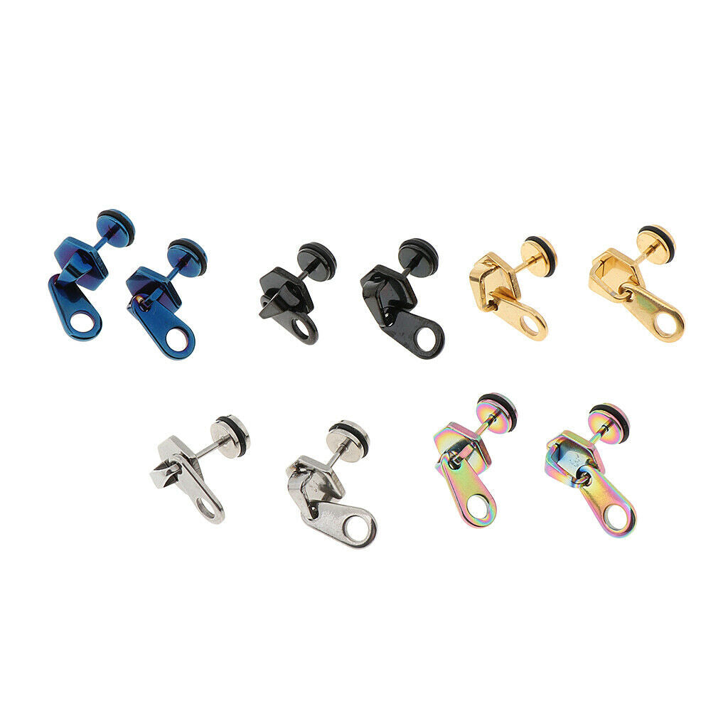 5Pairs Fashion Mens Jewelry Drop Dangle Earrings Zipper Pendant Stainless Steel