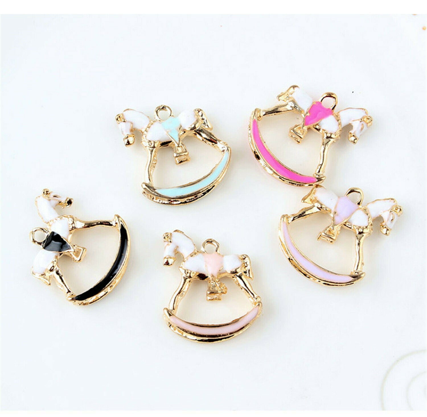 5pcs Jewelry DIY Pendant Alloy Enamel Rocking Horse Charms Accessories Crafts