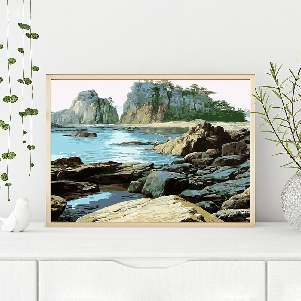 Sea Fishing DIY Painting By Numbers Kit Oil Art Canvas Picture Frameless @