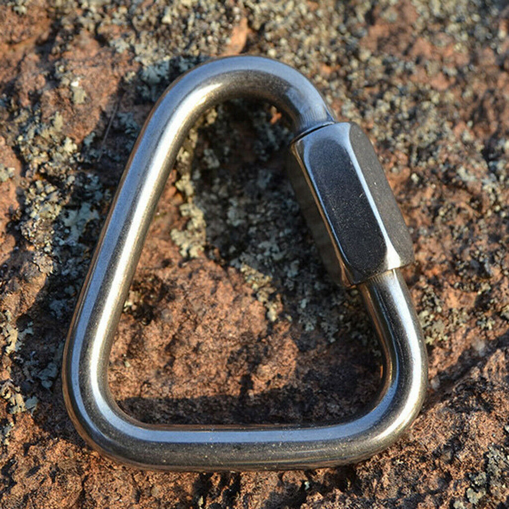 2pcs Stainless Steel 12KN Screwgate Locking Triangle Carabiner Outdoor Climbing
